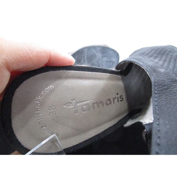 Tamaris Black Perforated Leather Slingback High Heel Bootie Sandals 38 EU/7.5 US - Picture 9 of 10